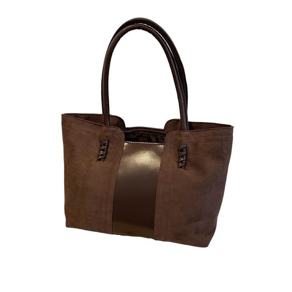 Suede Hobo Bag Leather Shoulder Patchwork Ladies Work Tote Bag Coffee ^-^ - Picture 1 of 7
